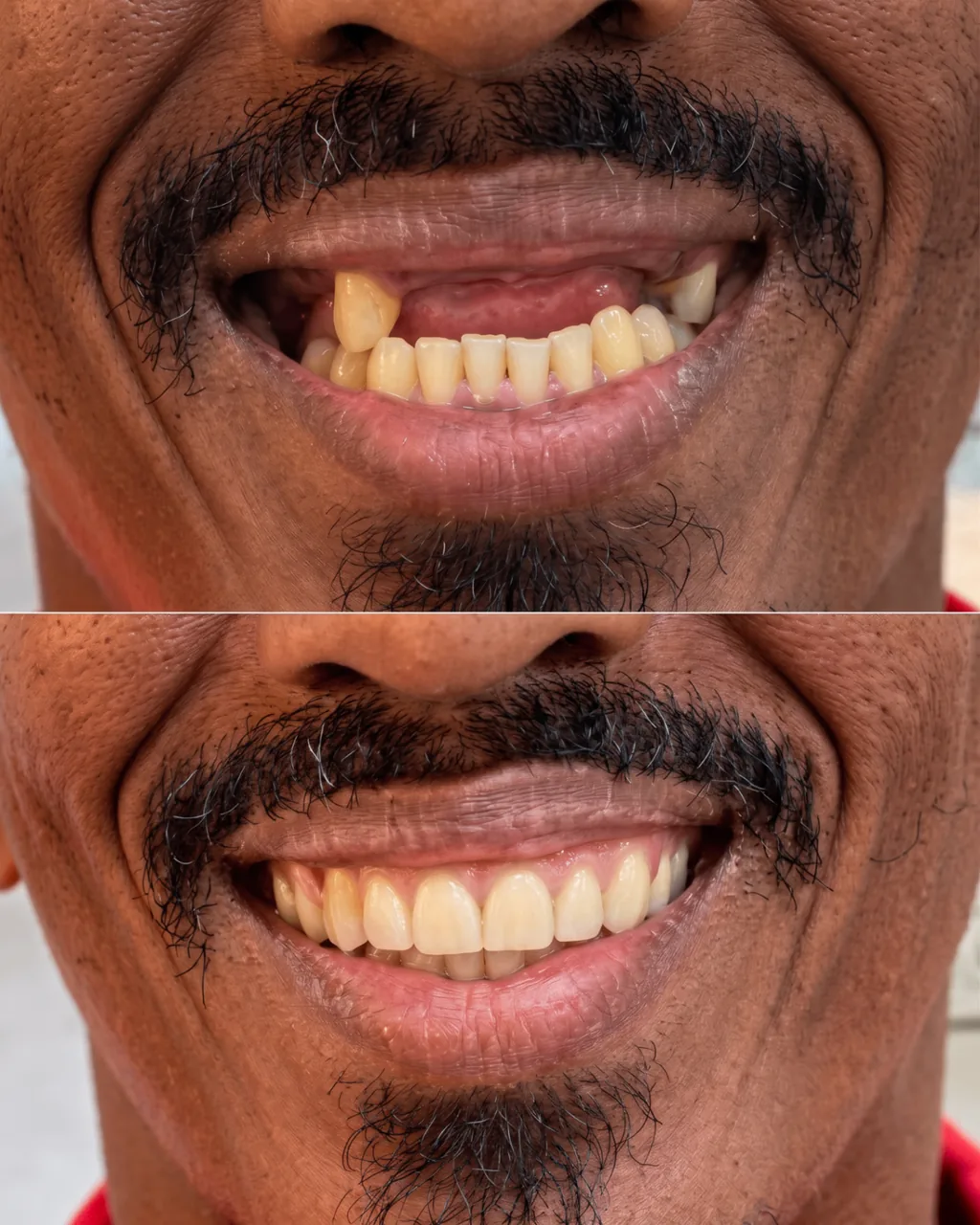 Antes e depois de protocolo de implante dentário